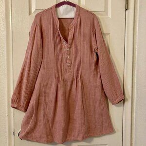 Excellent Condition, SZ L, 100% Cotton, Crinkle Gauze Mini Dress, Dusty Pink